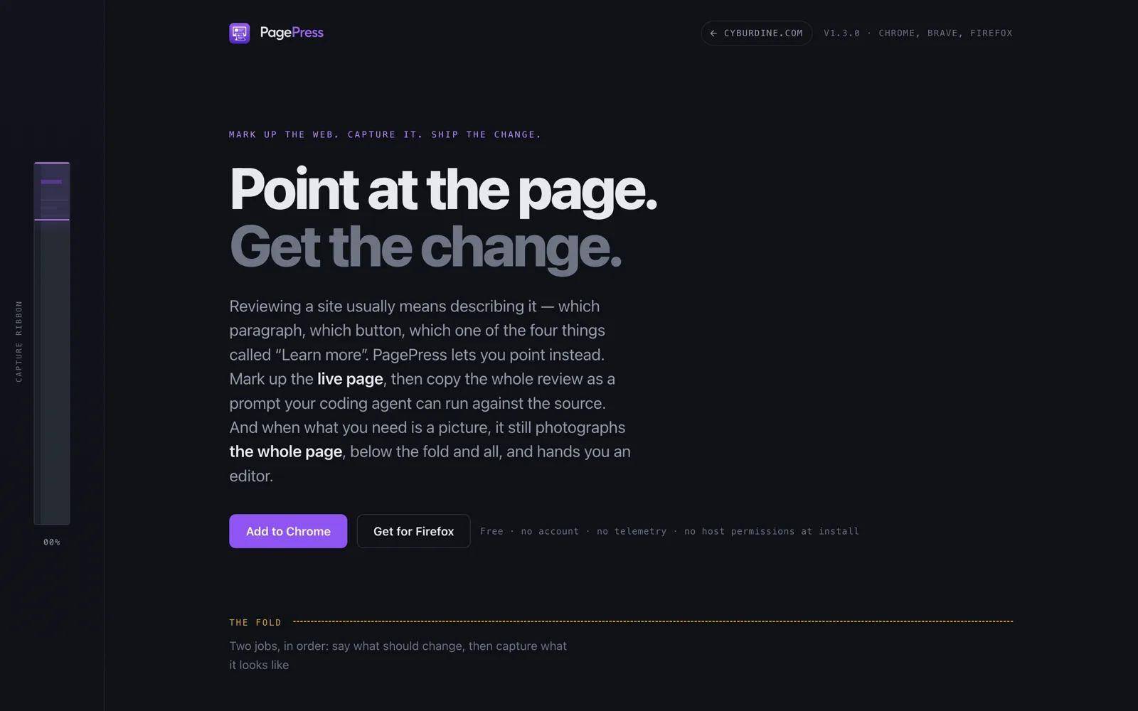 The PagePress site, headed “Point at the page. Get the change.”